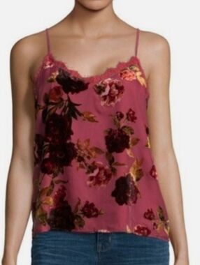 a.n.a Floral Velvet Cami Top - Roseberry with Burgundy & Gold Floral